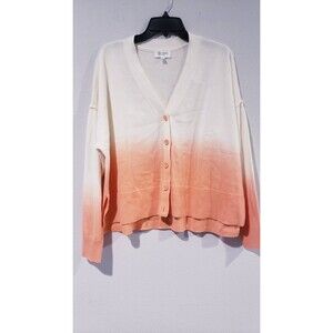 Candace Cameron Bure Dip-Dyed V-Neck Button-Front Cardigan Peach L